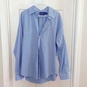 Ralph Lauren Blue and white gingham pattern button down. Like new.